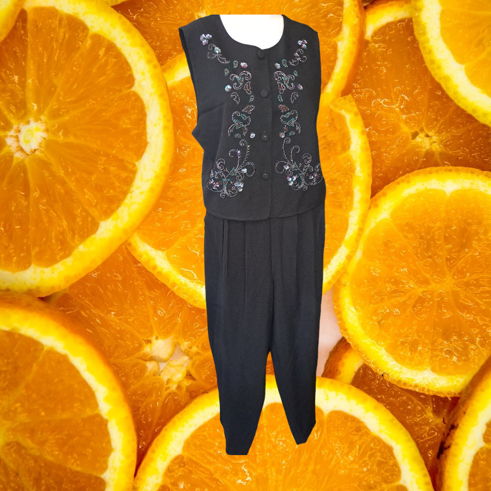 Carole Little Black Paisley Vest and Dress Pants Size 12